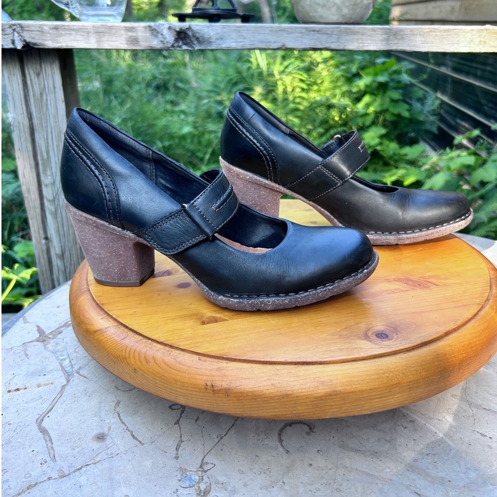 Clarks Carleta Prato Mary Jane Pumps Womens Size 9.5 Black Leather Block Heel